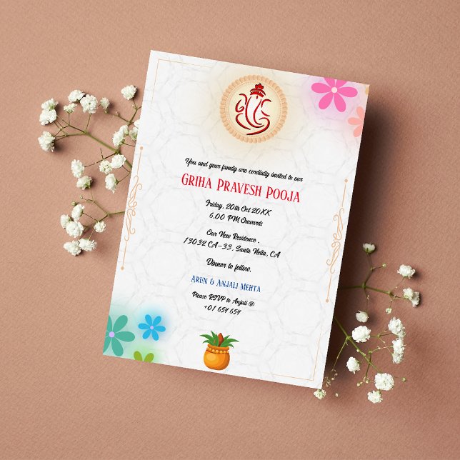 Invitación Hindú indio calentando la casa Griha Pravesh Flora (Subido por el creador)