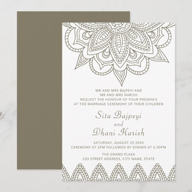 Invitación Hindú Mehndi Hindu Elegant Elegante Boda Verde (Anverso / Reverso)