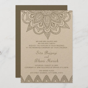 Invitación Hindú Mehndi Hindu Elegant Elegante Boda Verde 