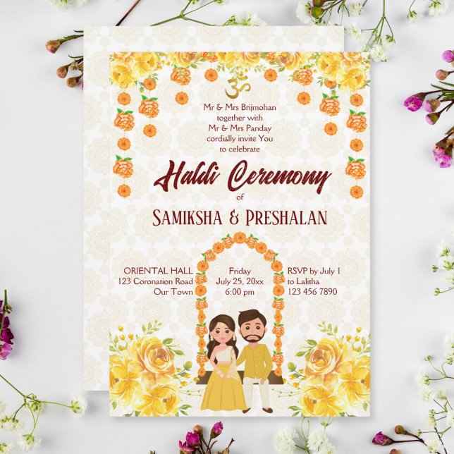 Invitación Hindú pre boda lindo pareja hindú amarillo (Subido por el creador)