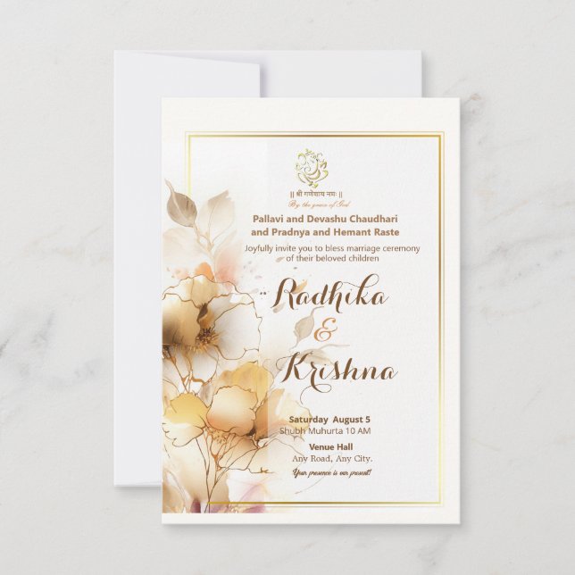 Invitación hindú simple a una boda (Anverso)
