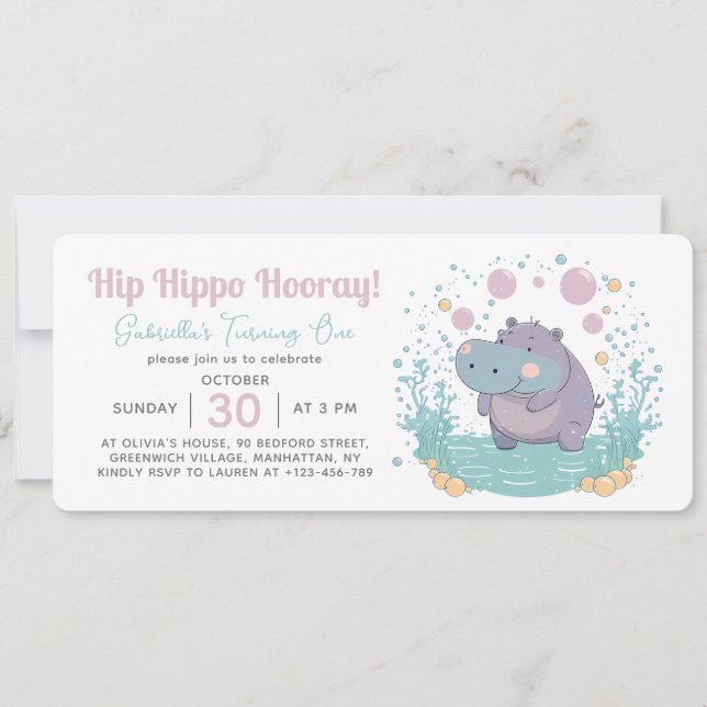 Invitación Hip Hippo Hooray Niños Fiesta de cumpleaños (Anverso)