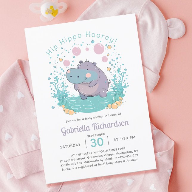 Invitación Hip Hippo Hooray Sexo Neutral Baby Shower (Hip Hippo Hooray Gender Neutral Baby Shower)
