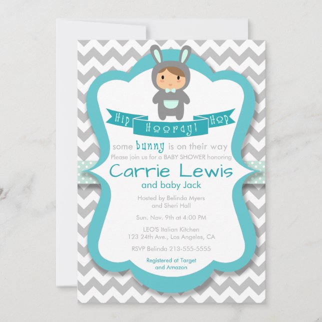 Invitación Hip Hop Hooray Bunny Boy Baby Shower Invitation (Anverso)