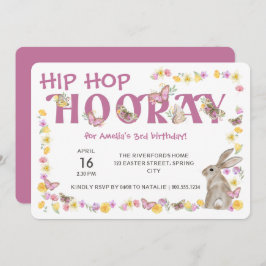 Invitación Hip Hop Hooray Chica Cumpleaños Bunny y Mariposa