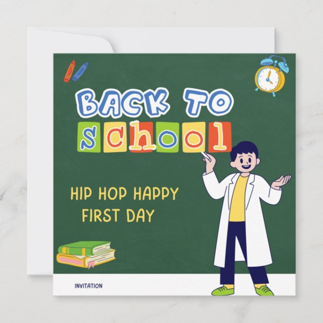 Invitación Hip Hop Hooray Happy First Day  (Anverso)