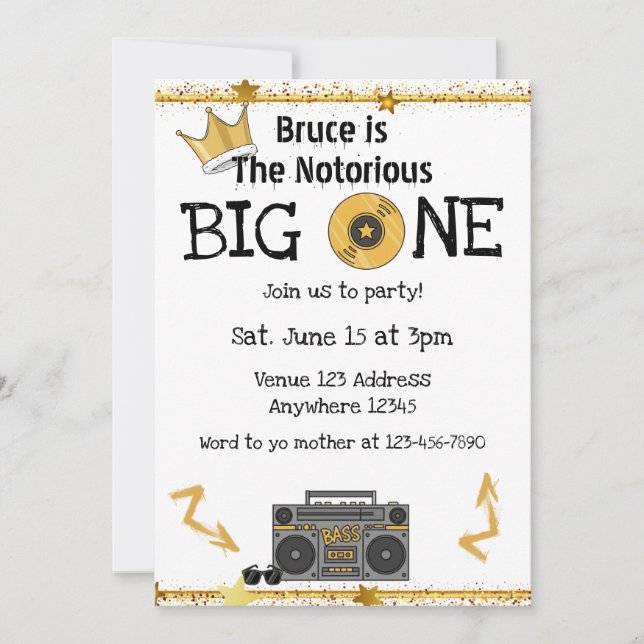 Invitación Hip Hop Notorious Big UNO 1er Cumpleaños (Anverso)