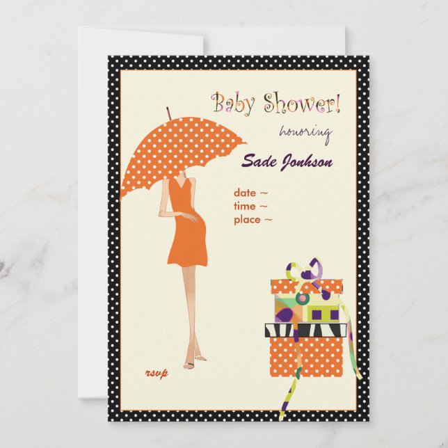 Invitación Hip Mama Baby Shower/ naranja/ puntos de polka (Anverso)