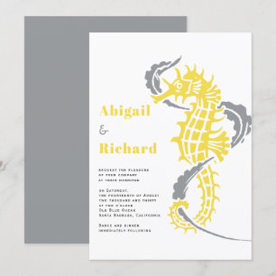 Invitación Hipahorse, boda de playa amarilla y gris