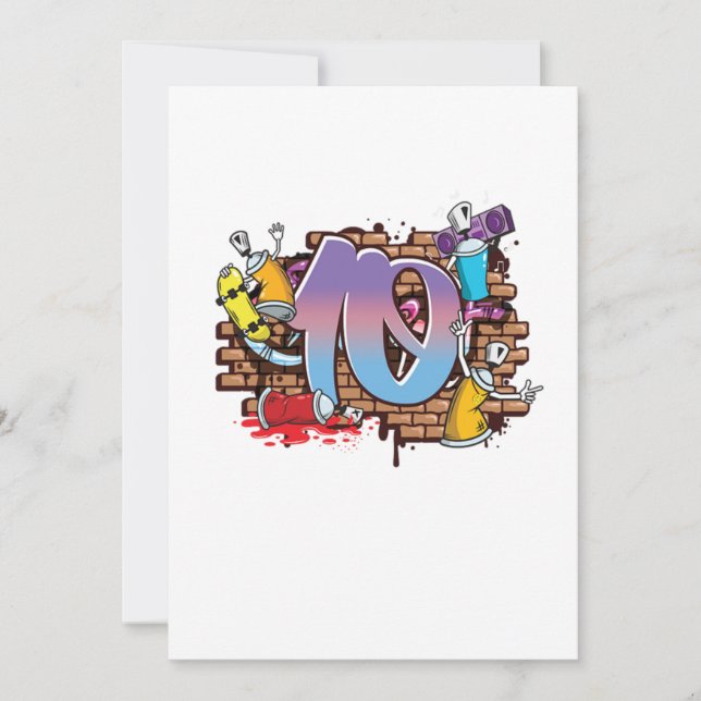 Invitación Hiphop Dancer Graffiti Artist Typography 10th Birt (Anverso)