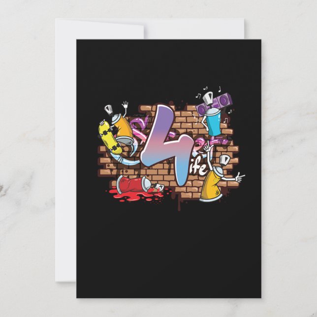 Invitación Hiphop Dancer Graffiti Artist Typography 4th Birth (Anverso)