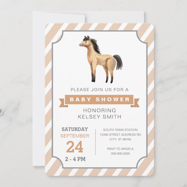 Invitación Hípica de color de agua Sexo Neutral Baby Shower (Anverso)