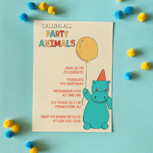 Invitación Hipopótamo de dibujos animados, animal de fiesta c