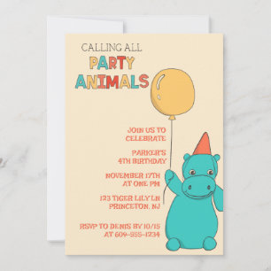 Invitación Hipopótamo de dibujos animados, animal de fiesta c