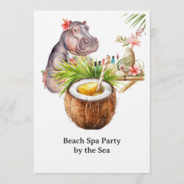 Invitación Hipopótamo en manicura de bikini Spa de belleza co (Anverso)