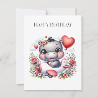 Invitación Hipopótamo lindo en avión del corazón