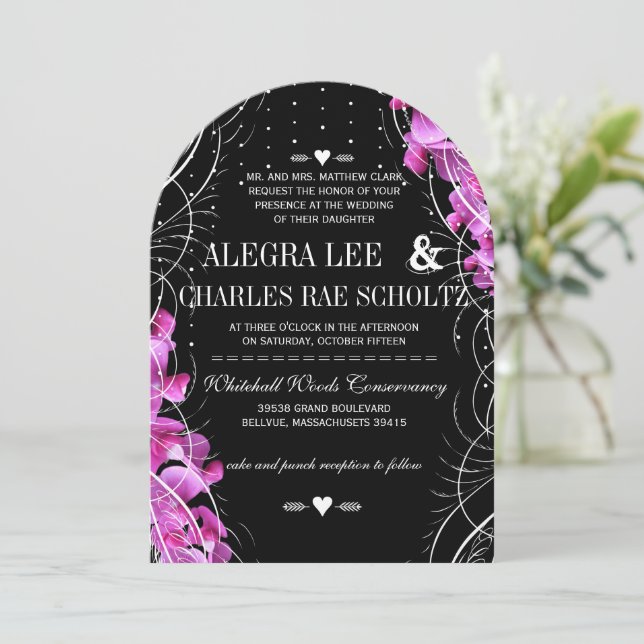 Invitación Hipótesis artística sobre Boda negro (Anverso de pie)