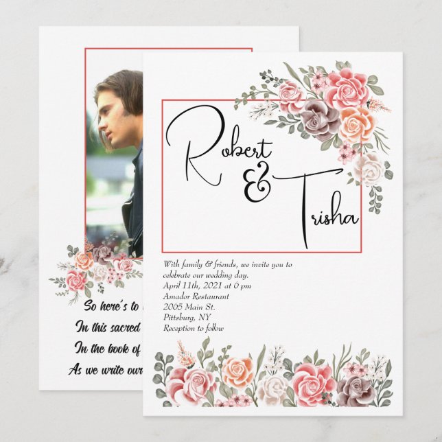 Invitación Hipótesis de matrimonio de fotos de melocotones y  (Anverso / Reverso)