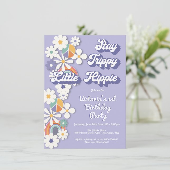 Invitación Hippie 1960's 1970's Peace Love & Fiesta Birthday  (Anverso de pie)