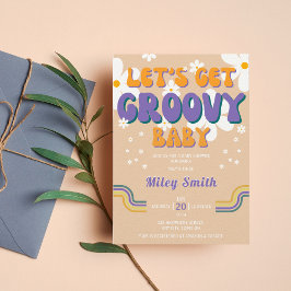 Invitación Hippie Chica de Retro Groovy Baby Shower 70s 80s