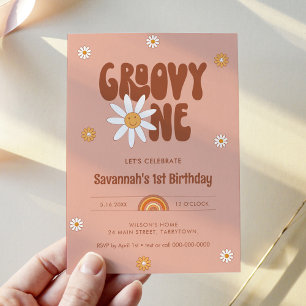 Invitación HIPPIE DAZE Groovy Primer Fiesta de cumpleaños