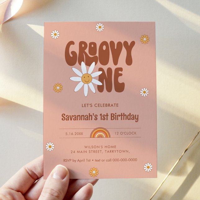 Invitación HIPPIE DAZE Groovy Primer Fiesta de cumpleaños (Subido por el creador)
