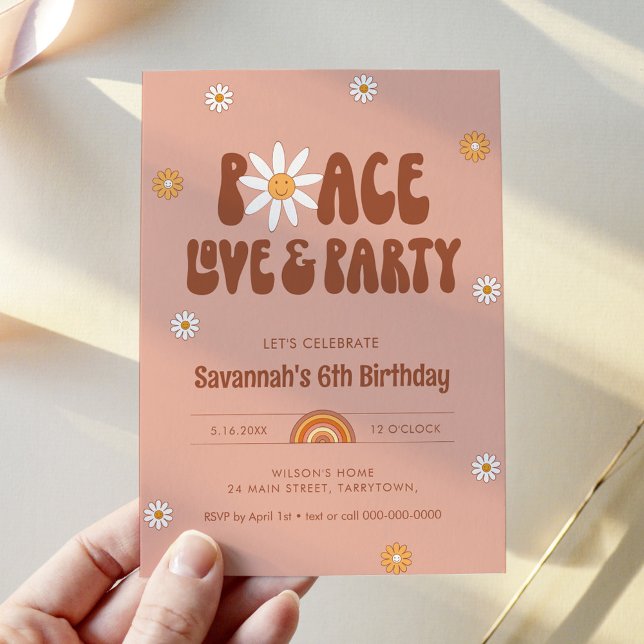 Invitación HIPPIE DAZE Paz Amor y Fiesta - Cualquier cumpleañ (Subido por el creador)