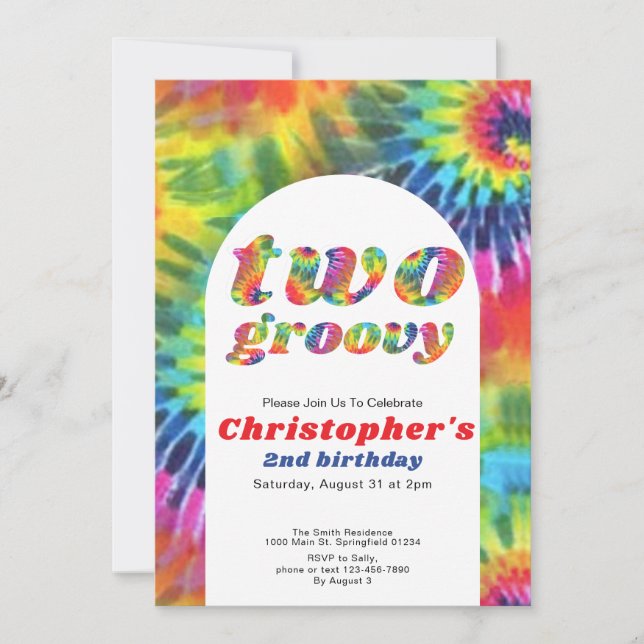 Invitación Hippie de dos Groovy Birthday Retro Tie Dye 70 (Anverso)