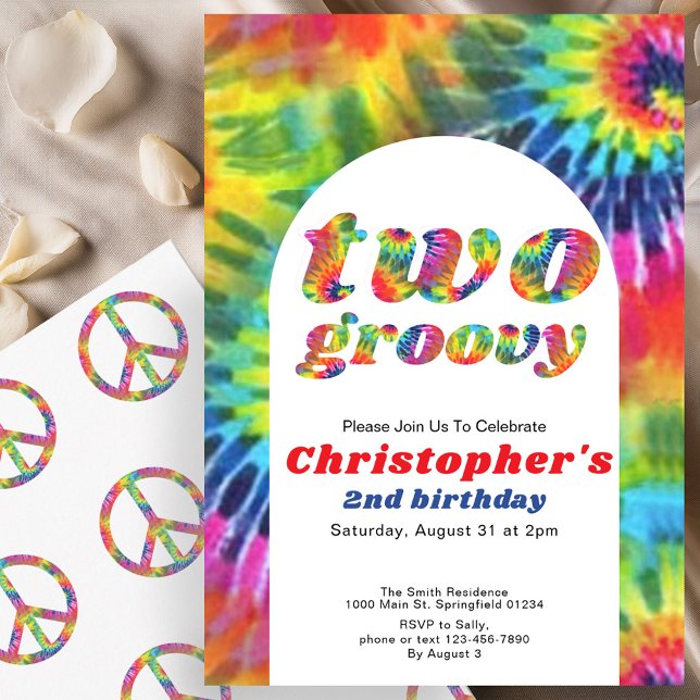 Invitación Hippie de dos Groovy Birthday Retro Tie Dye 70 (Subido por el creador)