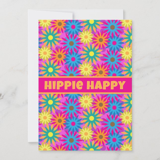 Invitación Hippie feliz Fiesta de flores temáticas retro de l (Anverso)