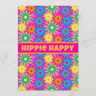 Invitación Hippie feliz Fiesta de flores temáticas retro de l