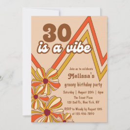 Invitación Hippie Flor Retro 70 Zigzag 30 cumpleaños