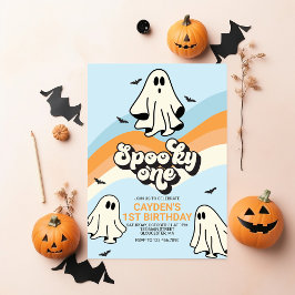 Invitación HIPPIE Ghost retro Halloween Spookone One blue