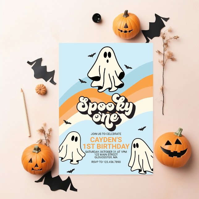 Invitación HIPPIE Ghost retro Halloween Spookone One blue (Subido por el creador)