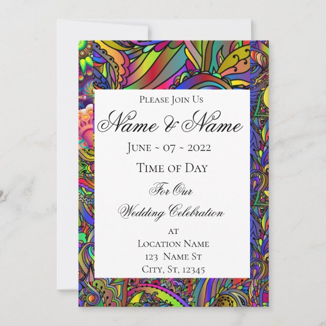 Invitación Hippie Groovy Diseño Psicodélico Thunder_Cove (Anverso)