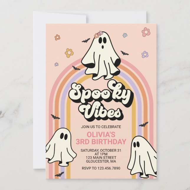 Invitación Hippie Halloween Spooky Vibes Cumpleaños (Anverso)