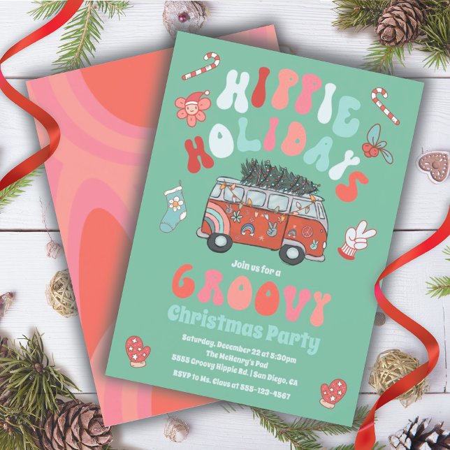 Invitación Hippie Holidays Navidades Retro Van Fiesta (Subido por el creador)