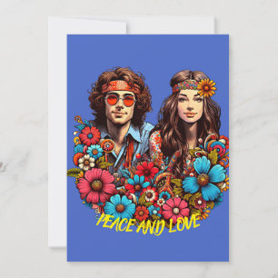 Invitación Hippie Pareja de Hippie de los años 1960