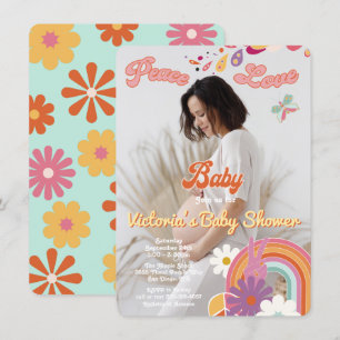 Invitación Hippie Peace Love Baby Photo Baby Shower de los añ
