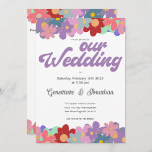 Invitación Hippie QR código flor poder funky groovy boda