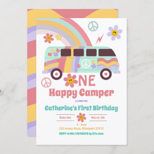 Invitación Hippie Van One Happy Camper First Birday