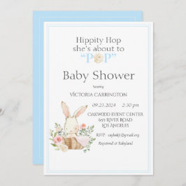 Invitación Hippity Hop Bunny Blue Modern Baby Shower