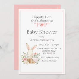 Invitación Hippity Hop Bunny Pink Modern Baby Shower