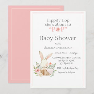 Invitación Hippity Hop Bunny Pink Modern Baby Shower