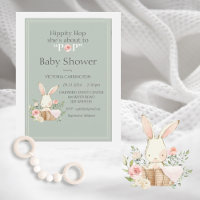 Hippity Hop Bunny Watercolor Baby Shower moderno