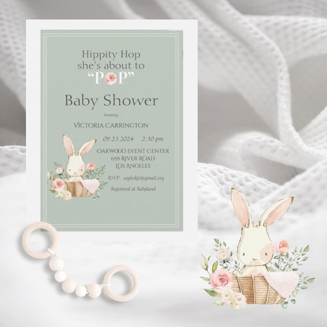 Invitación Hippity Hop Bunny Watercolor Baby Shower moderno (Subido por el creador)