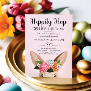 Invitación Hippity Hop Easter Floral Conejo Conejo Baby Showe