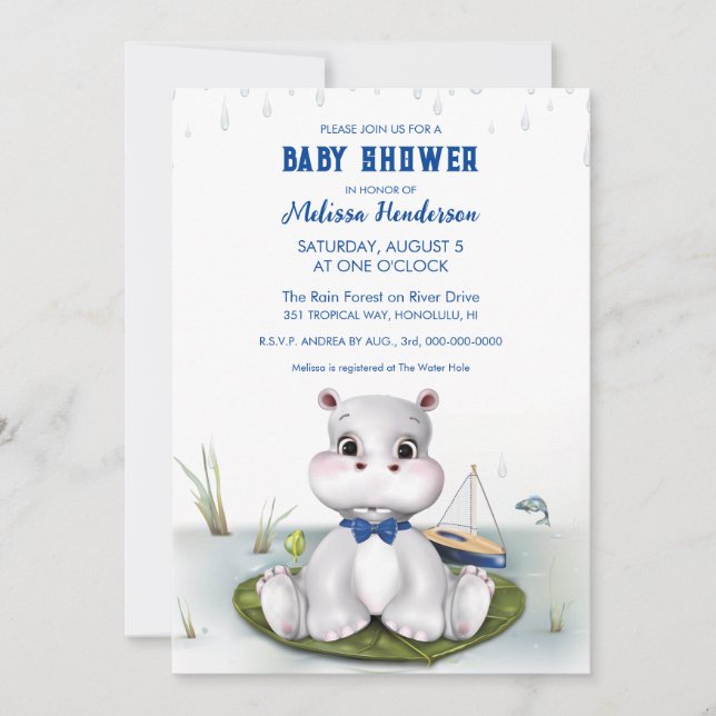 Invitación Hippo Boy Baby Shower (Anverso)