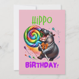 Invitación Hippo Cumpleaños Alegre, Colorida Bañera de Vela |