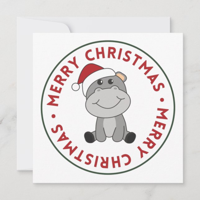 Invitación Hippo Feliz Navidad Animales de Invierno Invita Hi (Anverso)